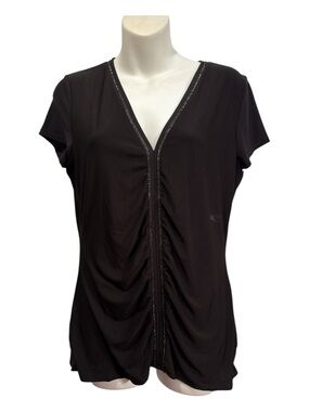 White House Black Market Black V-Neck Front Top with Trim Detail size medium